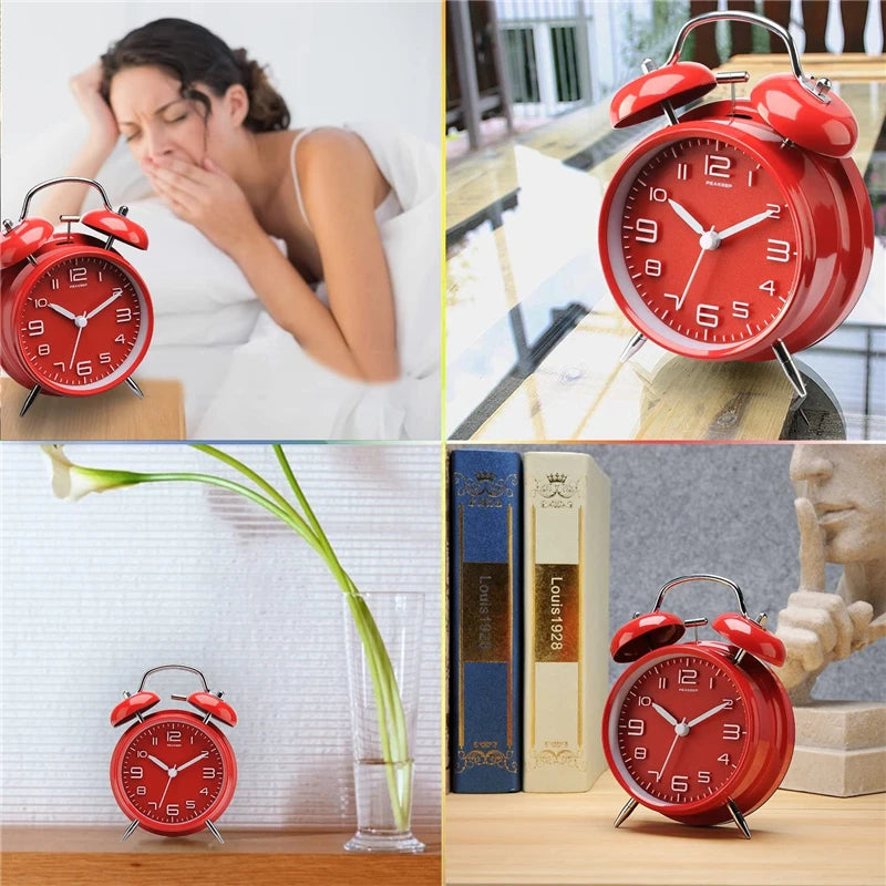 Analog alarm clock with twin bells and silent sweep second hand
