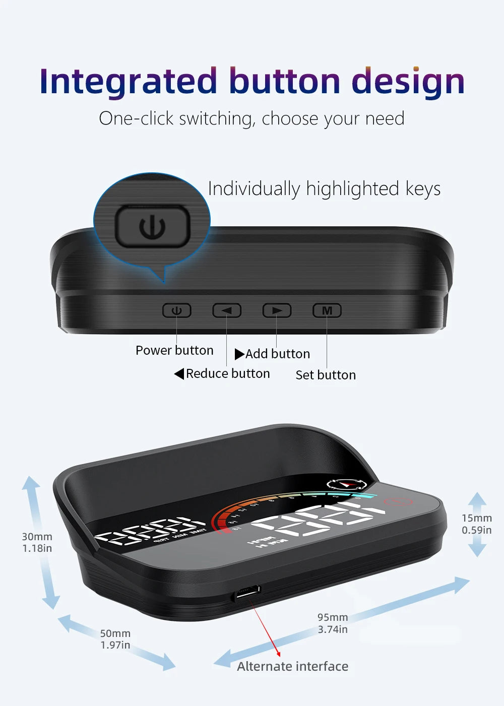Car HUD display with compass showing N S E W directions
