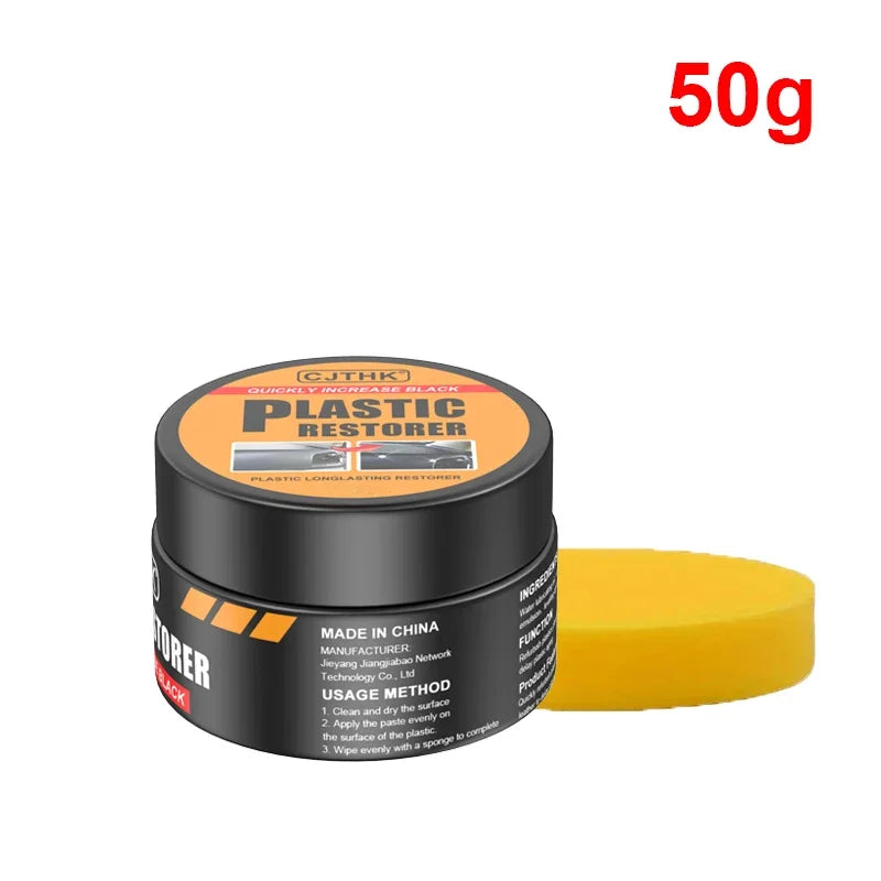 Car detailing product restoring faded plastic to glossy black