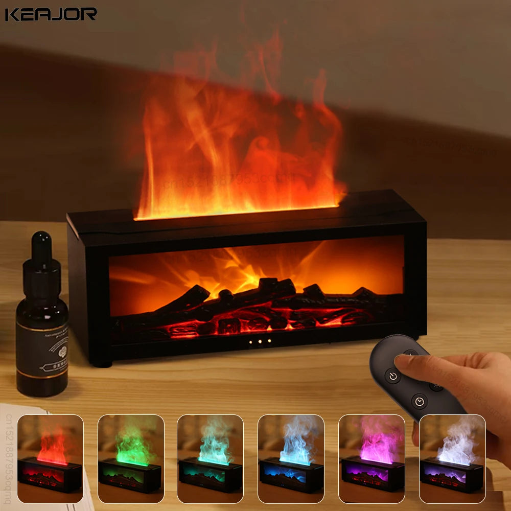 Lumisense flame aroma diffuser with realistic LED flame effect and RGB lighting
