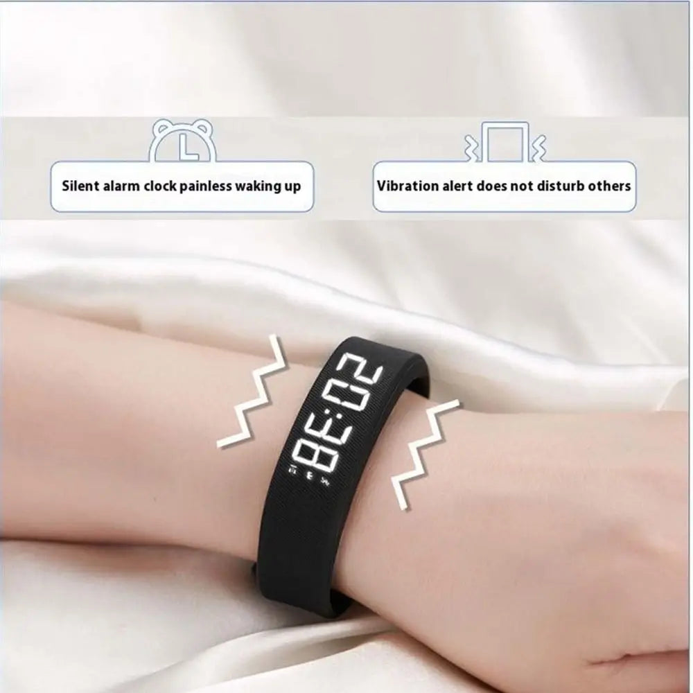 Vibrating Alarm Watch Bracelet - Silent Wake-Up with Pedometer & Sleep Tracker