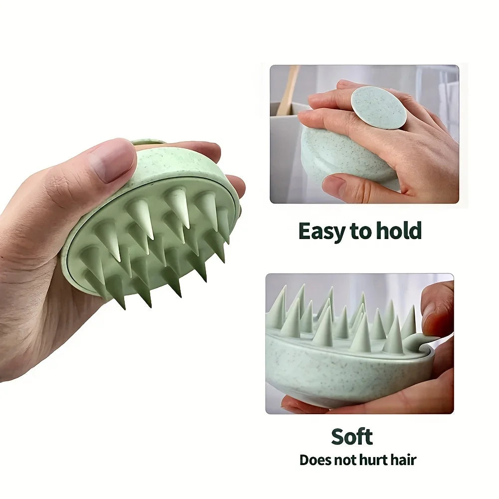 Ergonomic scalp massage brush showing comfortable palm grip design
