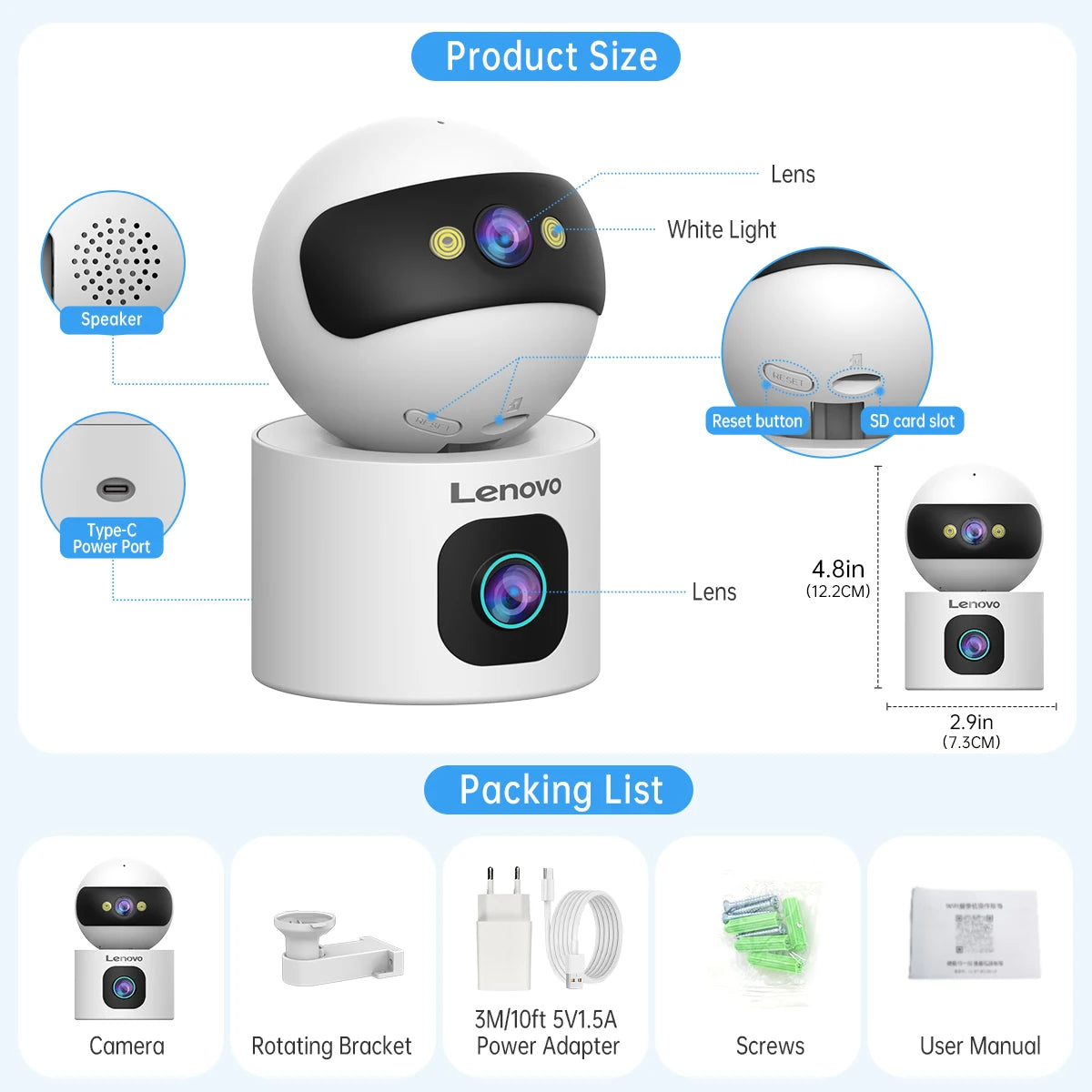 Dual lens WiFi camera displaying live feed on mobile app with dual screen view
