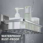 Close-up of aluminum bathroom corner shelf with drainage holes