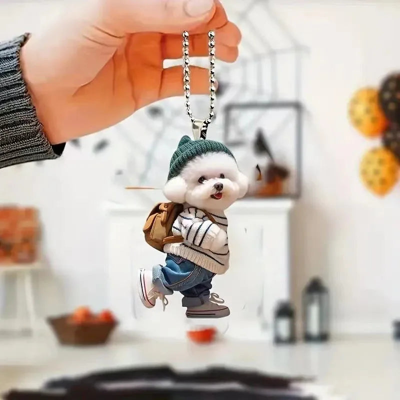 Cute dog backpack car mirror ornament for vehicle decoration