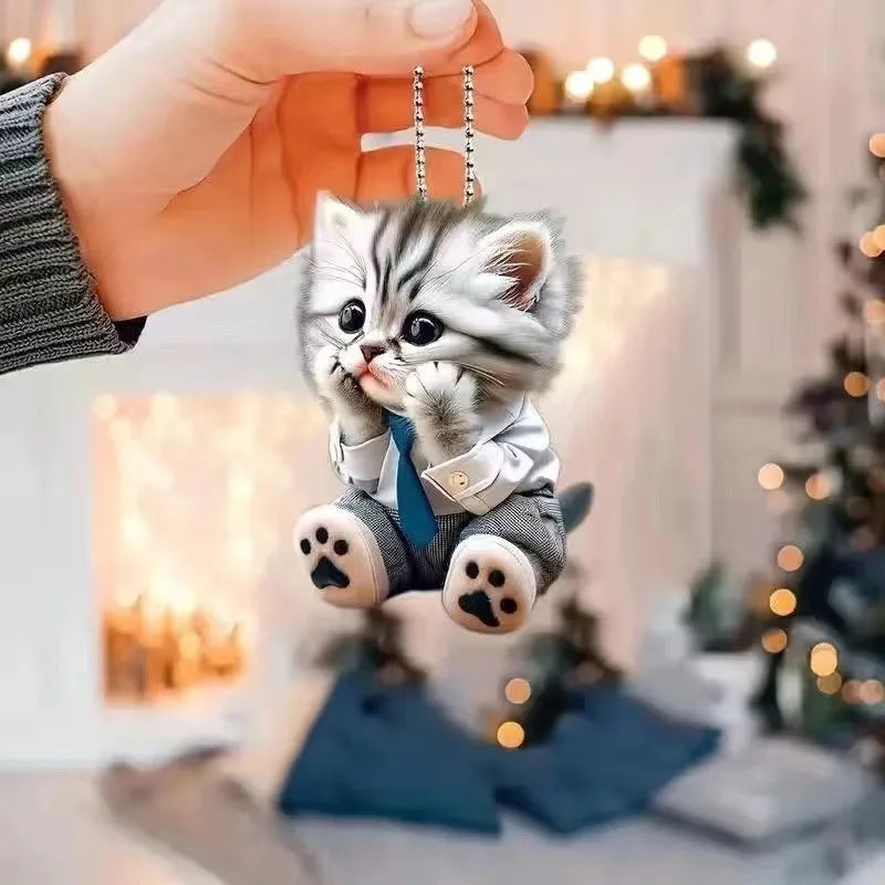 Acrylic puppy charm showing secure hanging design