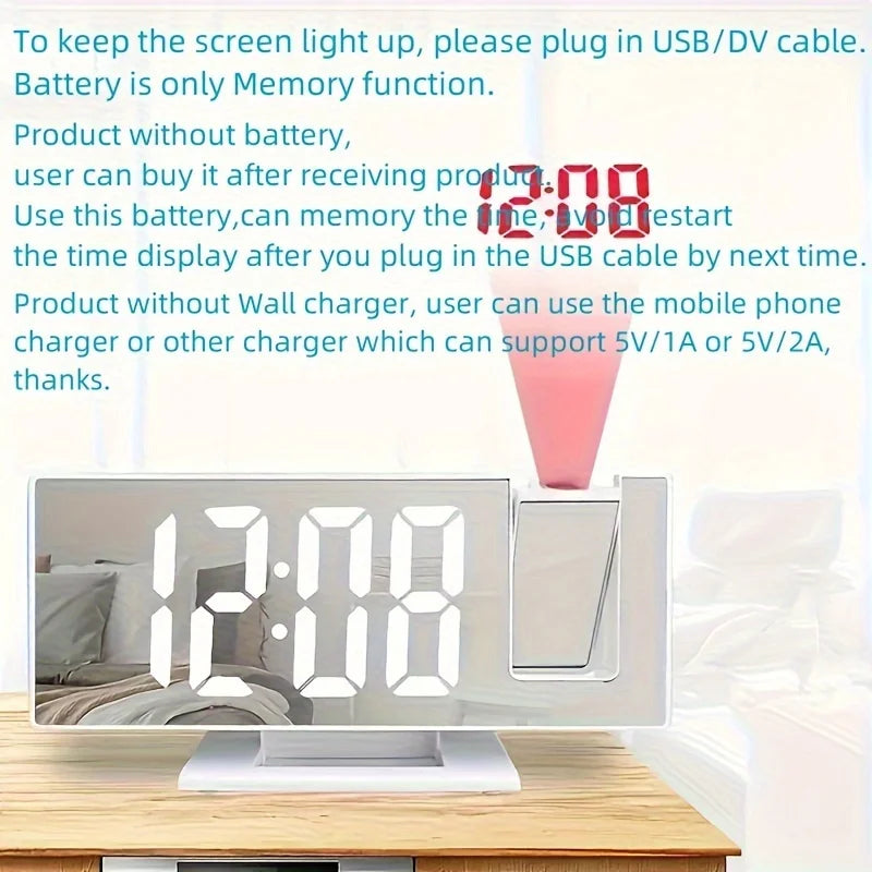 Digital alarm clock with 180 degree rotatable ceiling projection feature