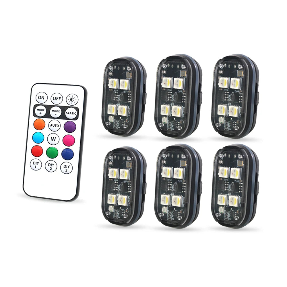 Wireless LED Car Atmosphere Lights - Rechargeable Strobe Warning Lights (2-6 Pack)