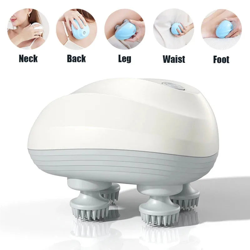 Electric scalp massager with 4 silicone massage heads and 96 kneading nodes