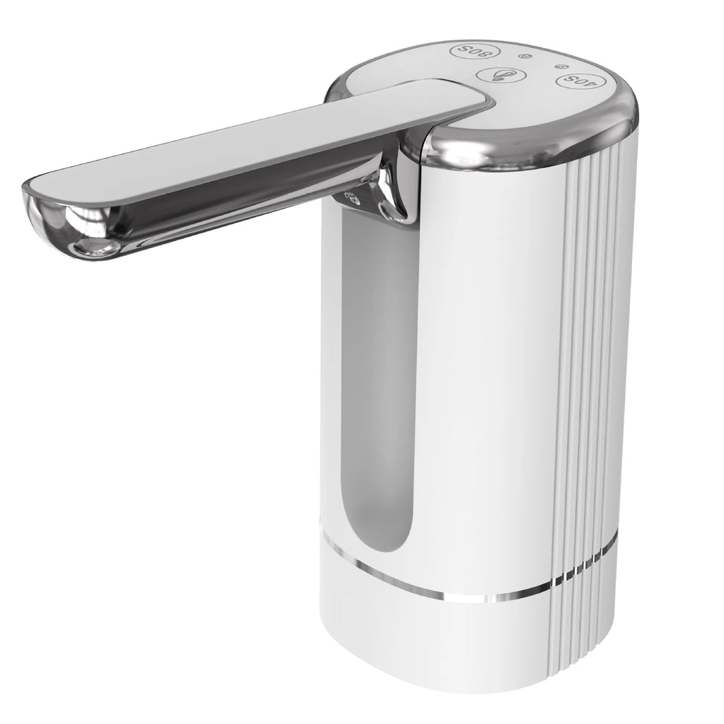 Side view of electric water dispenser pump showing compact design and ergonomic button placement"