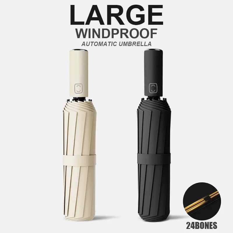Large 24-rib automatic umbrella with windproof construction
