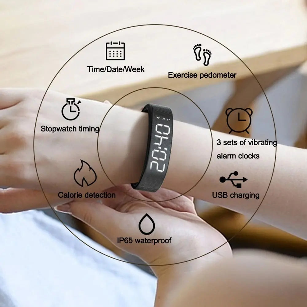 Vibrating Alarm Watch Bracelet - Silent Wake-Up with Pedometer & Sleep Tracker