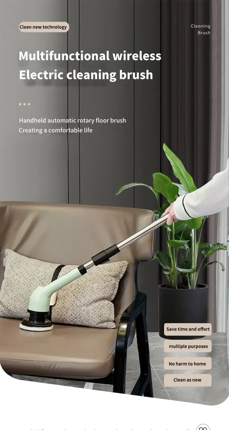 Cordless power cleaning brush with LED battery level display
