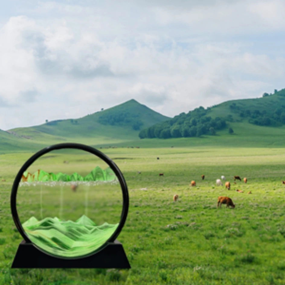 Quicksand art showing colorful layers cascading through glass
