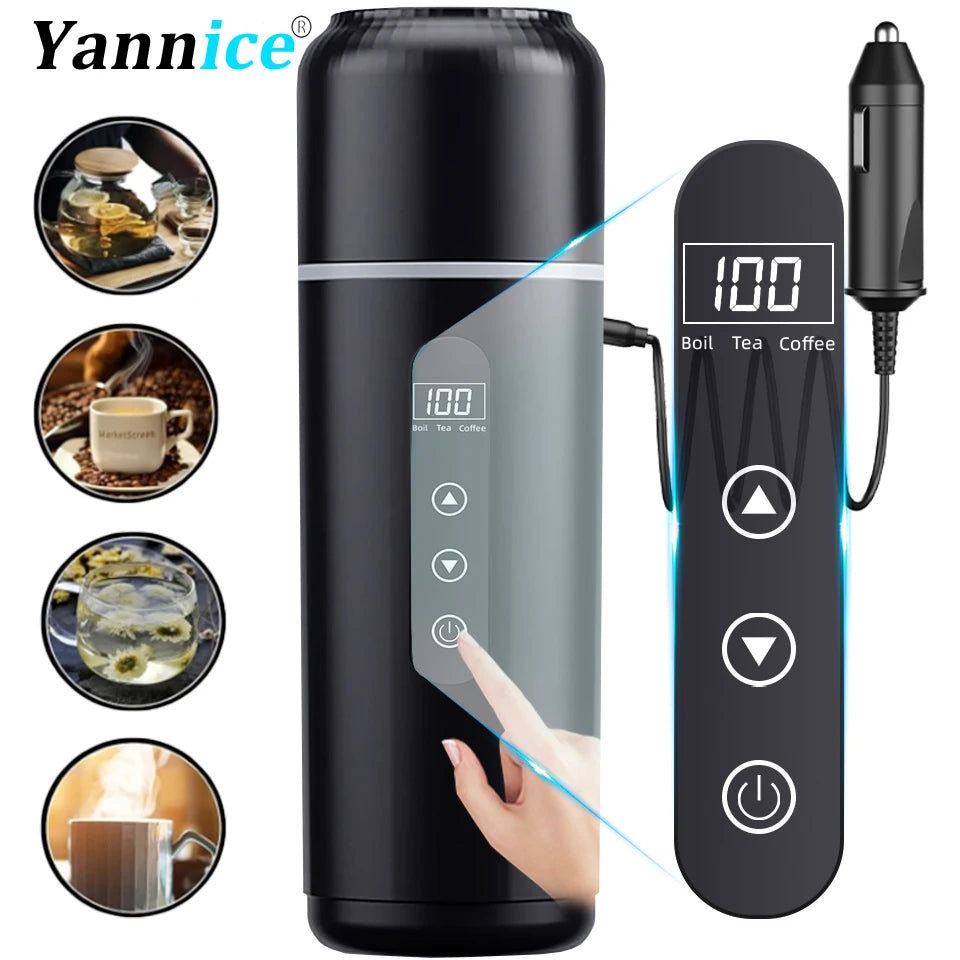 Portable 500ml car electric kettle with touch screen temperature control