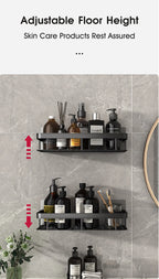 Space-saving corner bathroom shelf maximizing unused wall space
