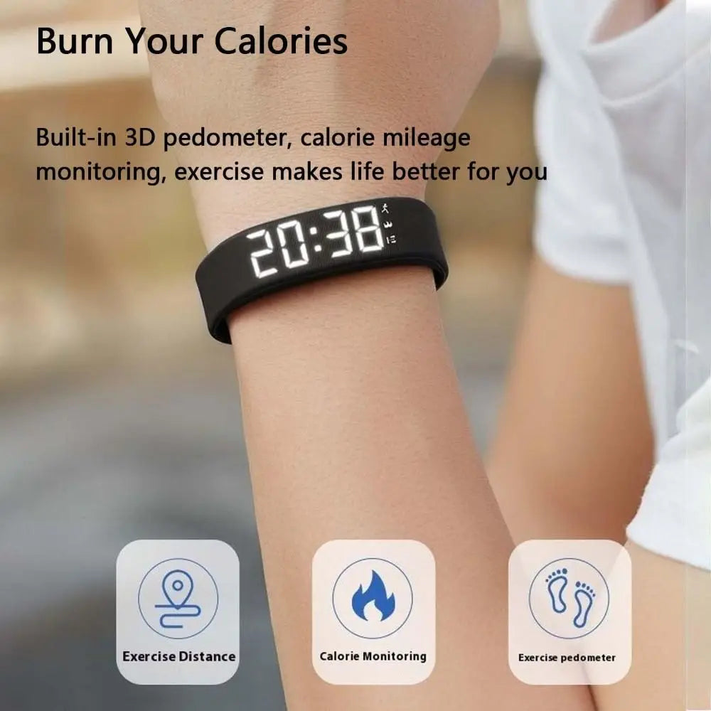 Vibrating Alarm Watch Bracelet - Silent Wake-Up with Pedometer & Sleep Tracker