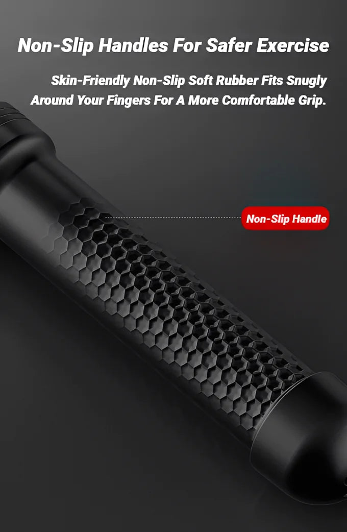 Non-slip handle grip detail showing skin-friendly rubber material on cordless battle rope
