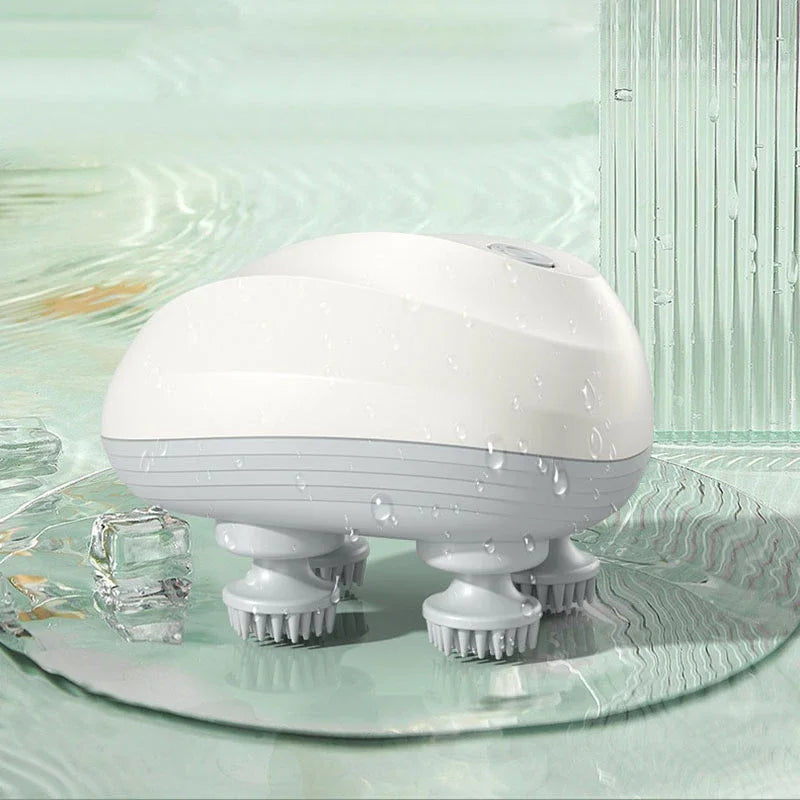 Scalp massager product features showing IPX6 waterproof design

