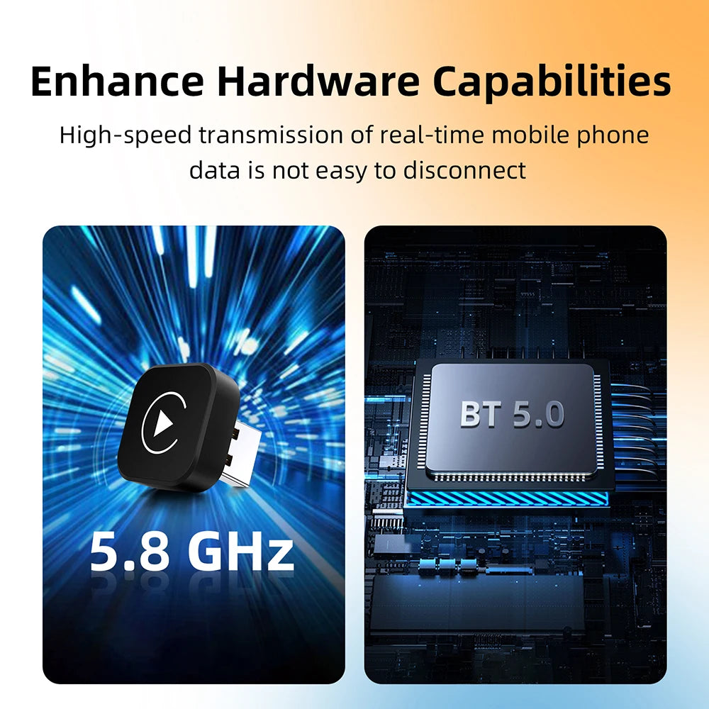 Android Auto wireless adapter with Bluetooth and 5.8GHz WiFi