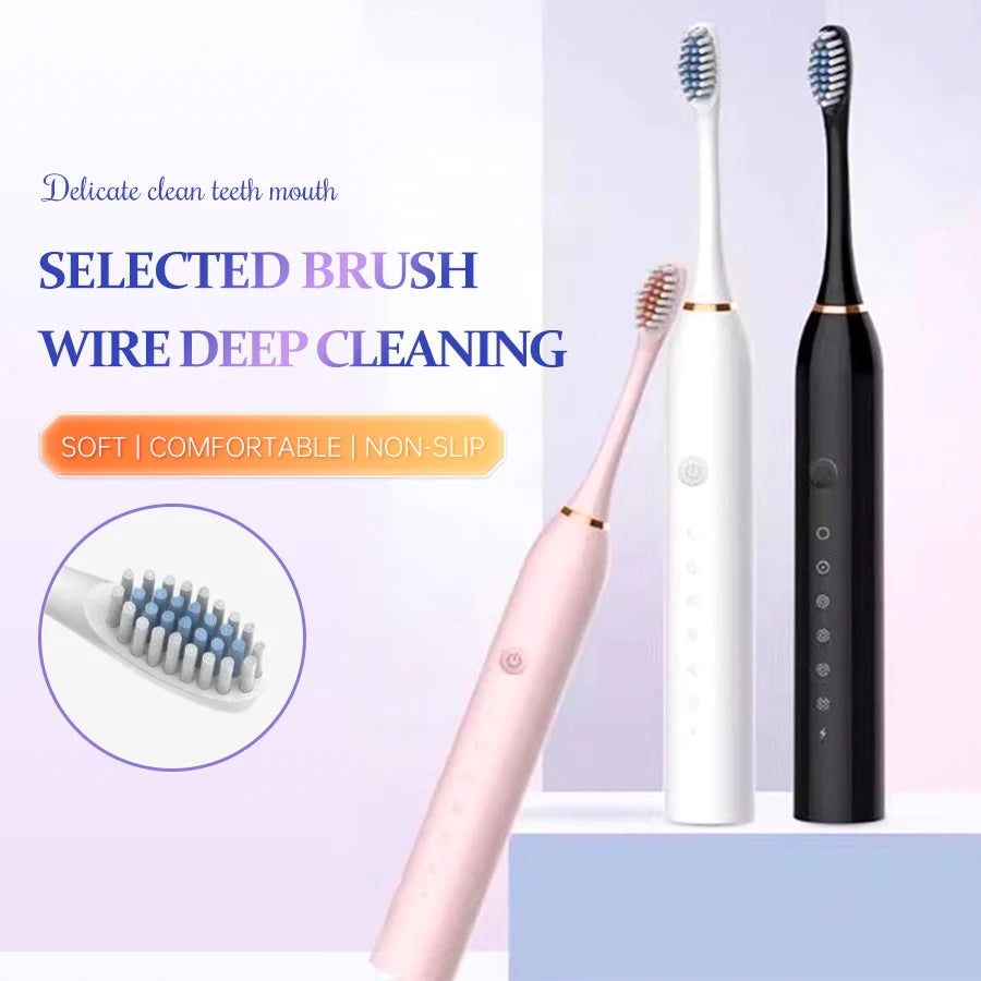 Ultrasonic toothbrush 6 cleaning modes display
