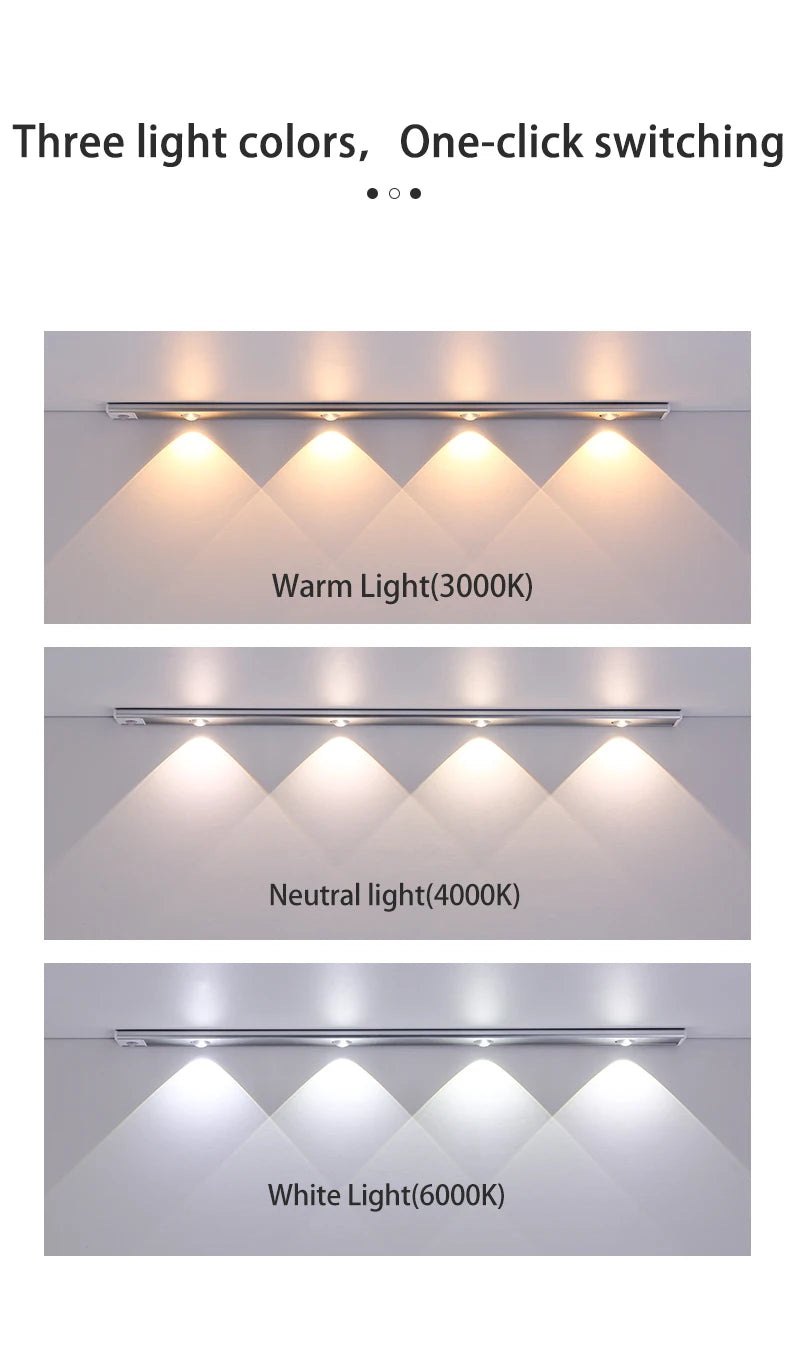 Three light color options with corresponding temperatures displayed on a white background.