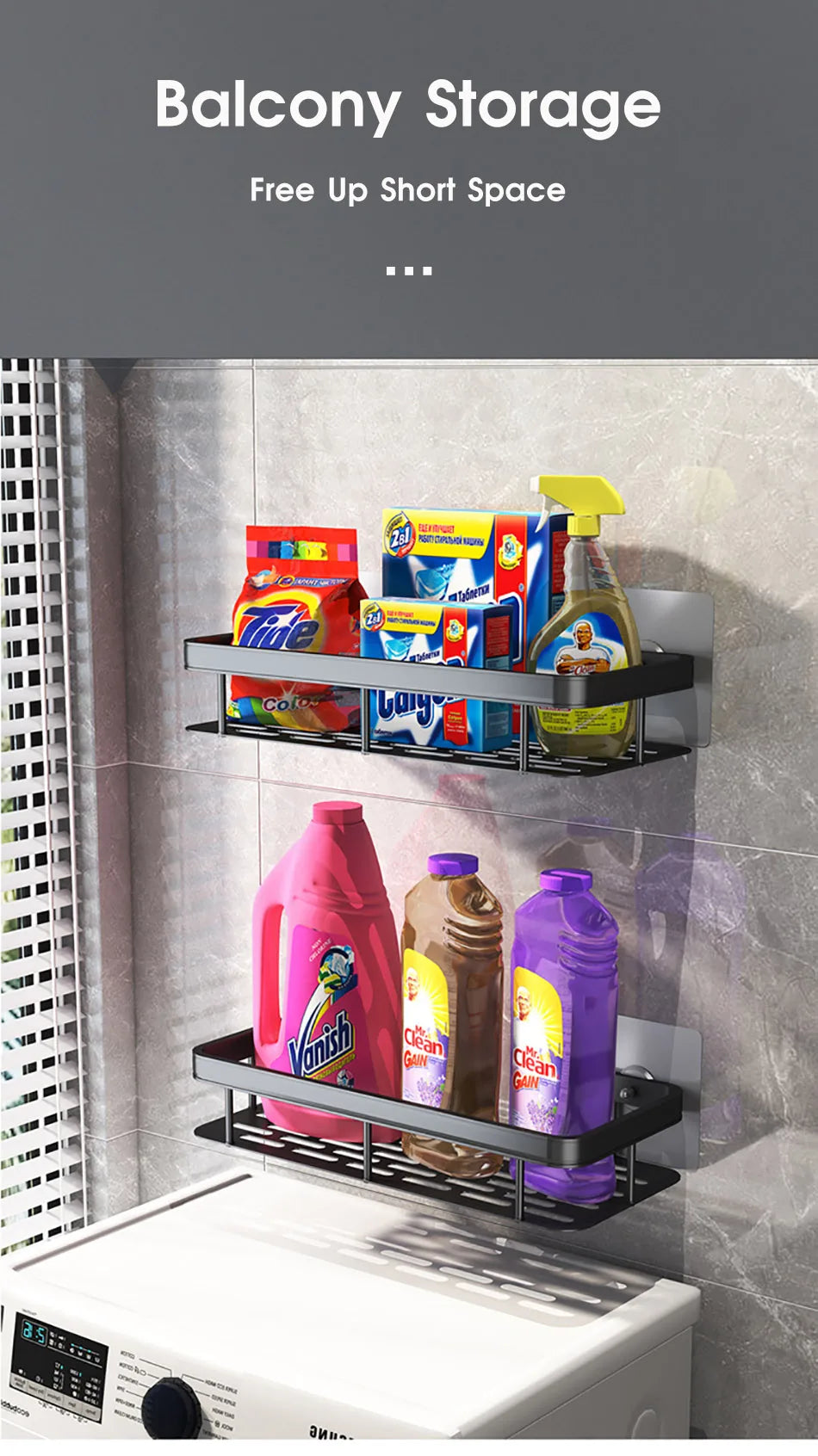 Bathroom organizer shelf detail showing quality aluminum construction
