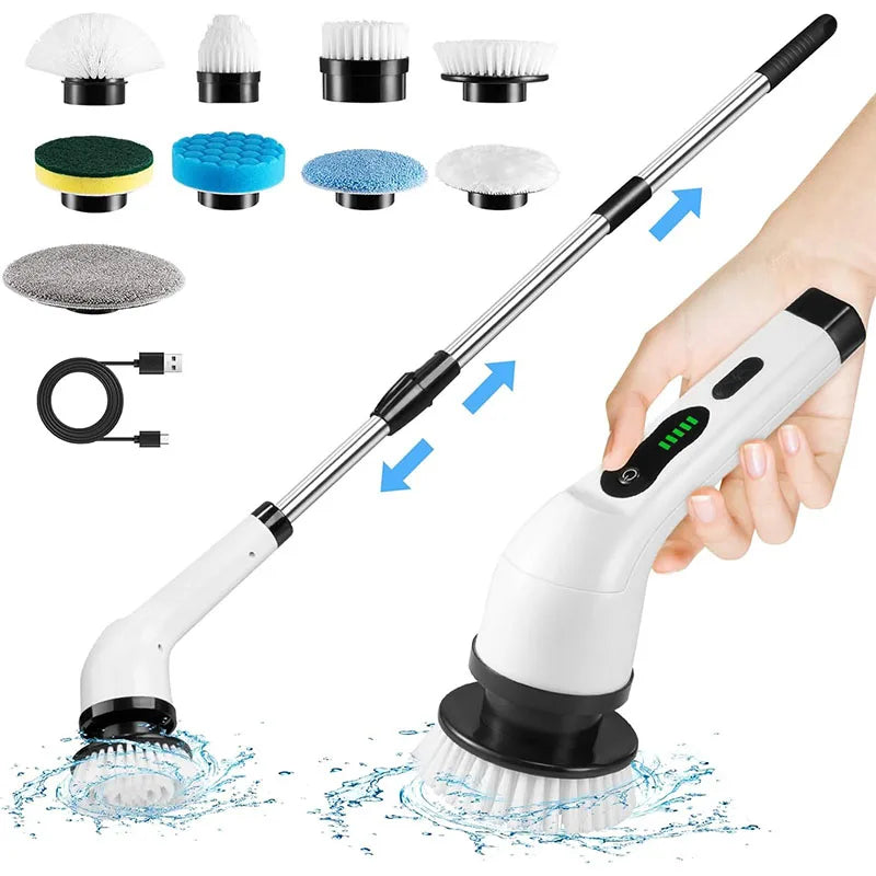 Lumisense 9-in-1 electric spin scrubber with LED display and extendable handle
