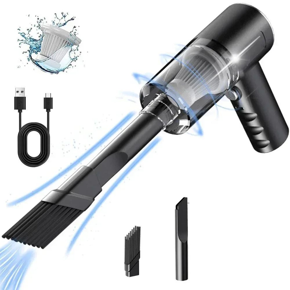 Handheld vacuum with brush and crevice nozzle attachments
