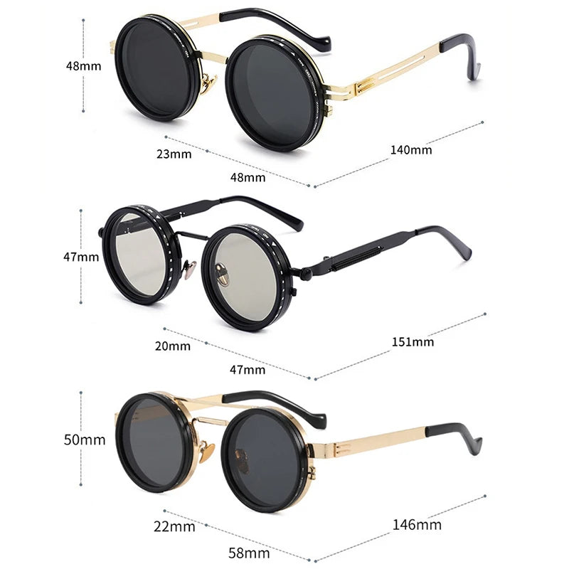 Retro round metal frame sunglasses with adjustable dimming feature for outdoor activities
