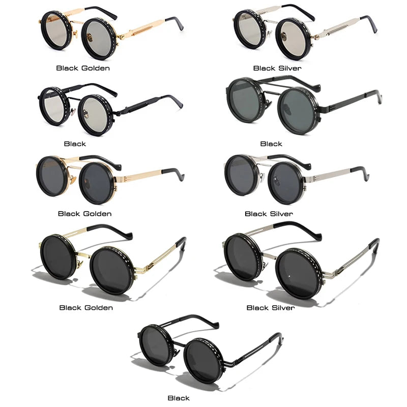 Unisex adjustable dimming sunglasses with alloy metal frame and circular lens design

