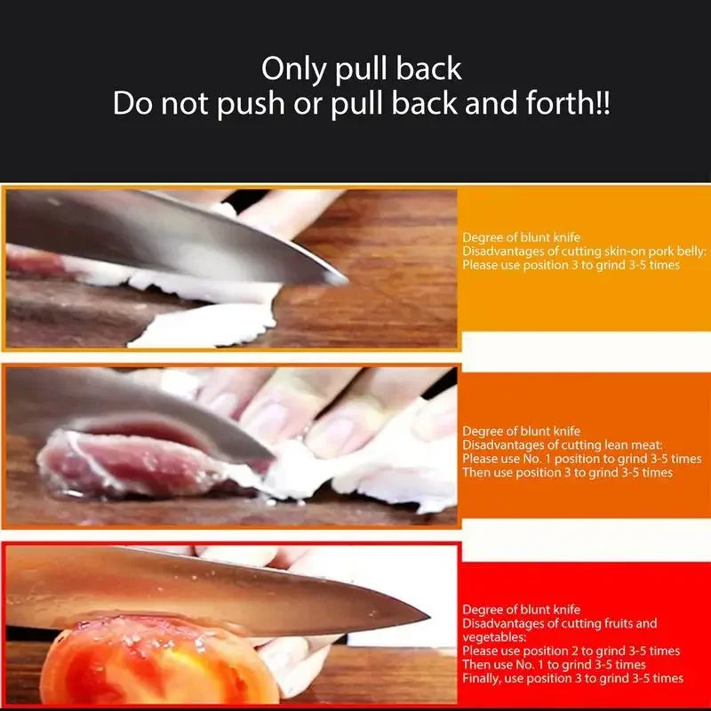 Multi-stage knife sharpening tool demonstrating easy pull-through design
