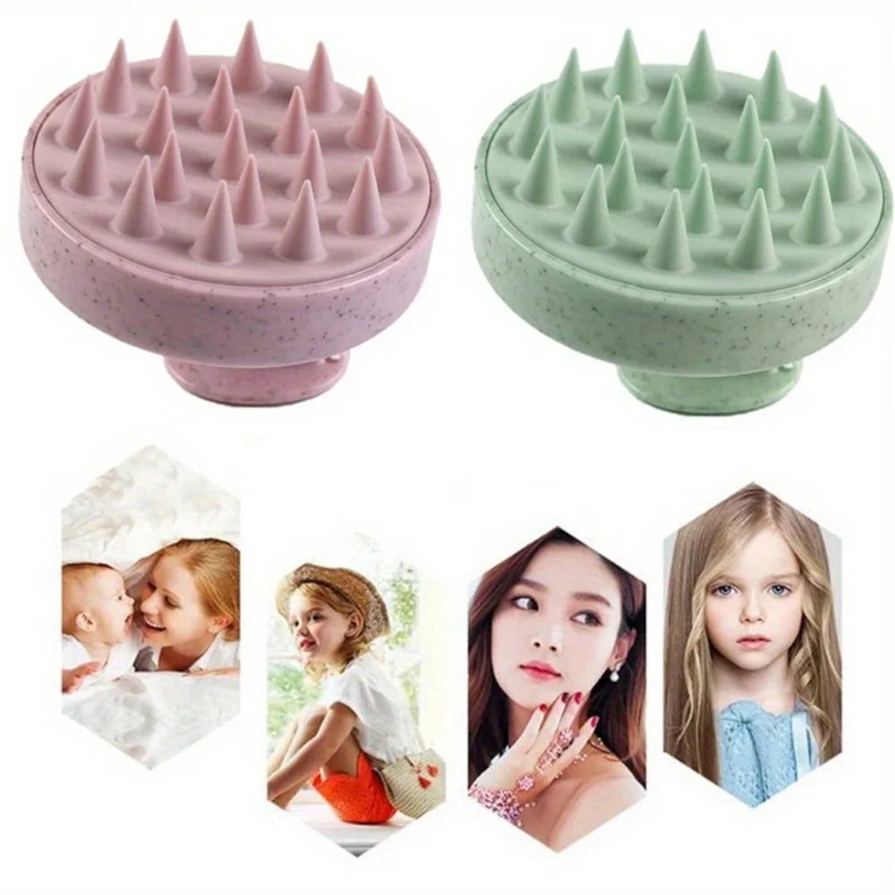 Shampoo massage brush available in blue green beige and pink colors
