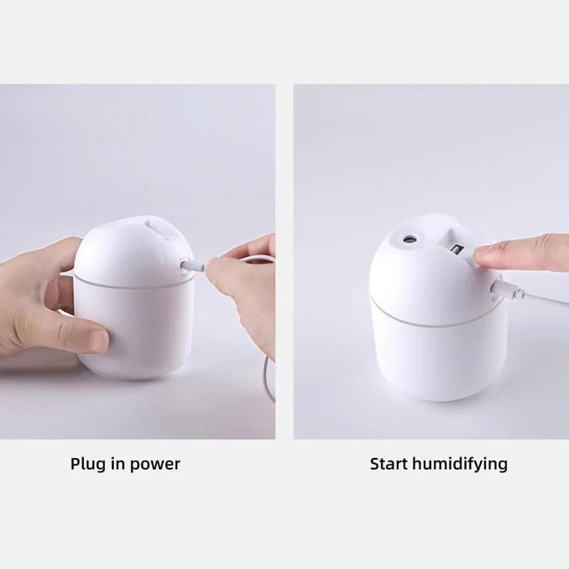 Mini humidifier showing twist operation and touch-tone control