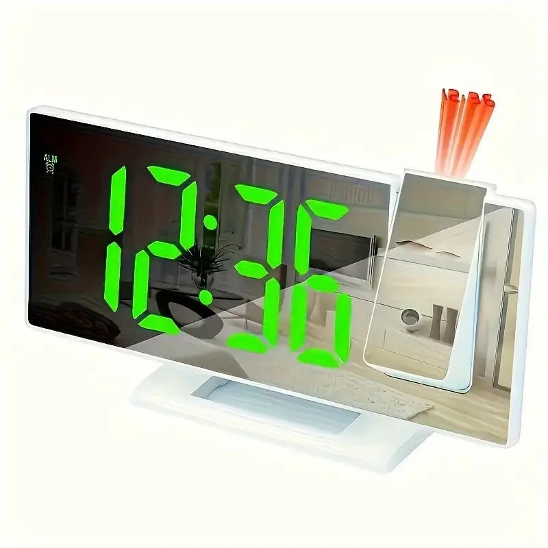 Projection clock with multiple alarm settings and date display
