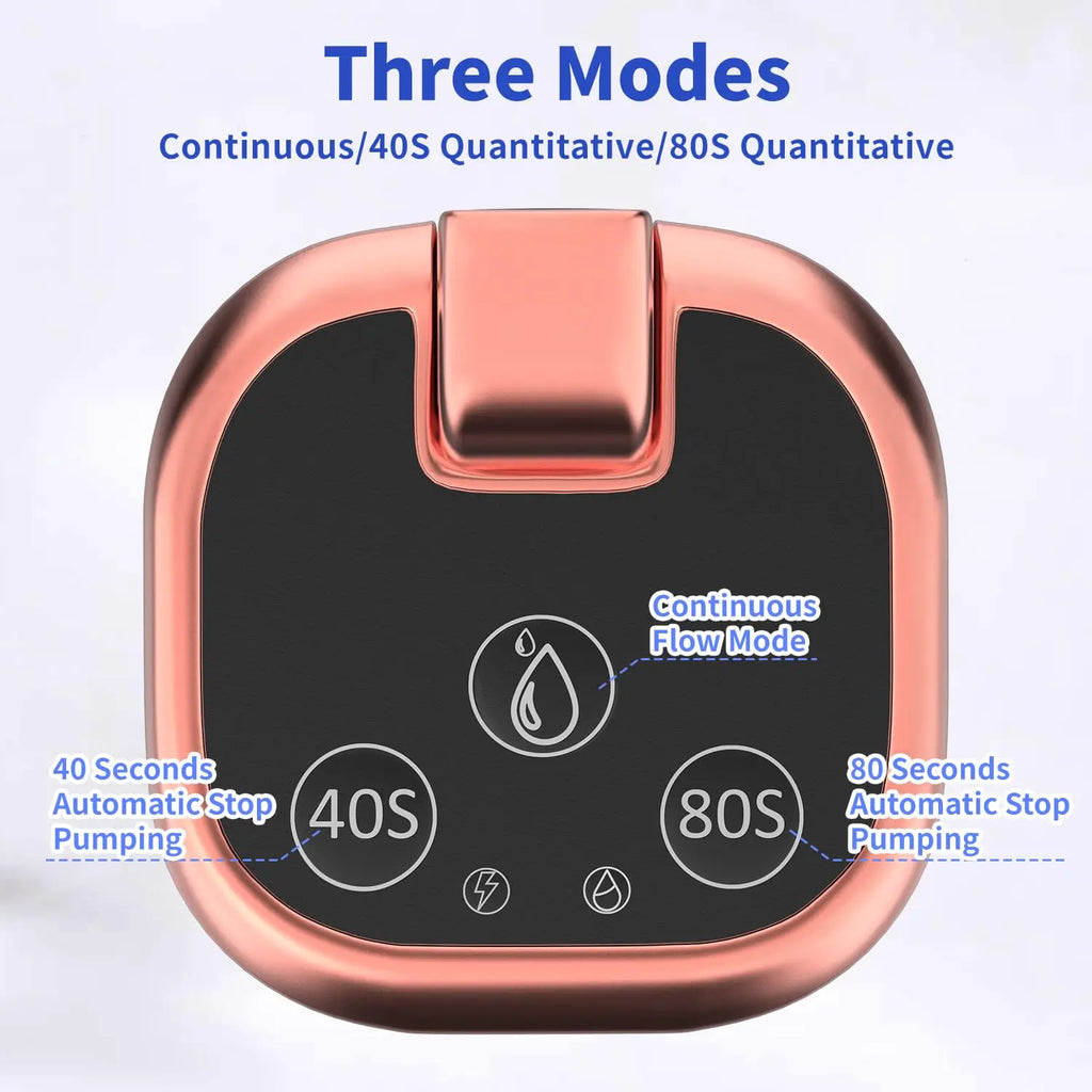 Three-mode control button on USB rechargeable water pump showing 40s, 80s, and continuous settings"