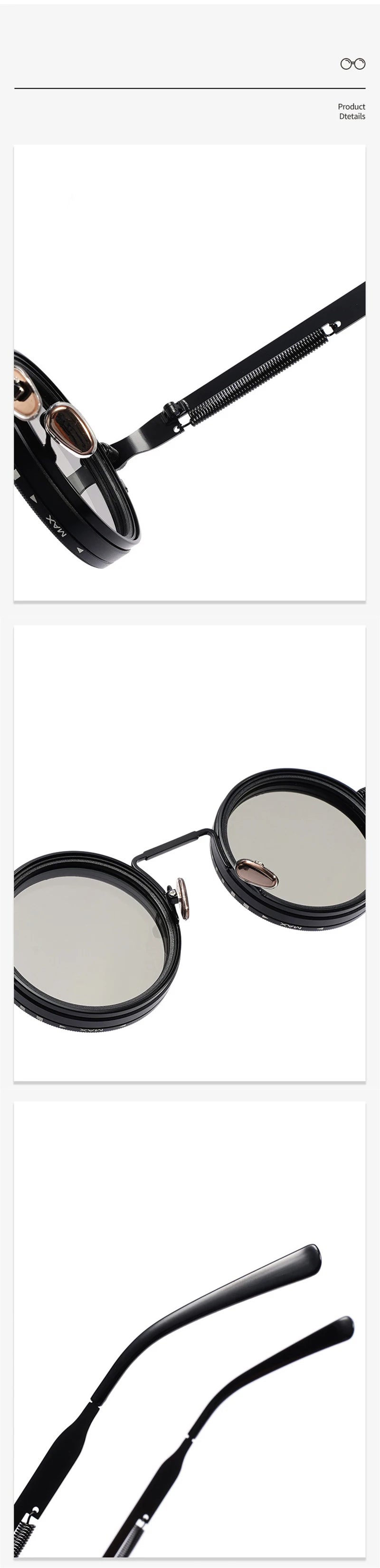 Adjustable dimming sunglasses CE certification and quality standards badge
