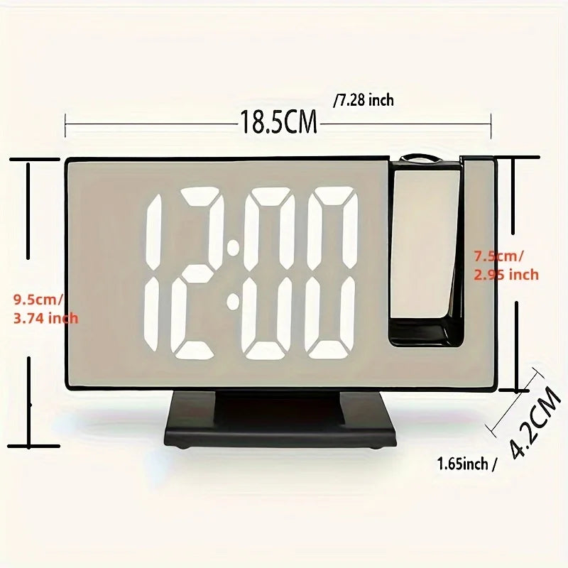 Lumisense projection clock displaying time on bedroom ceiling at night
