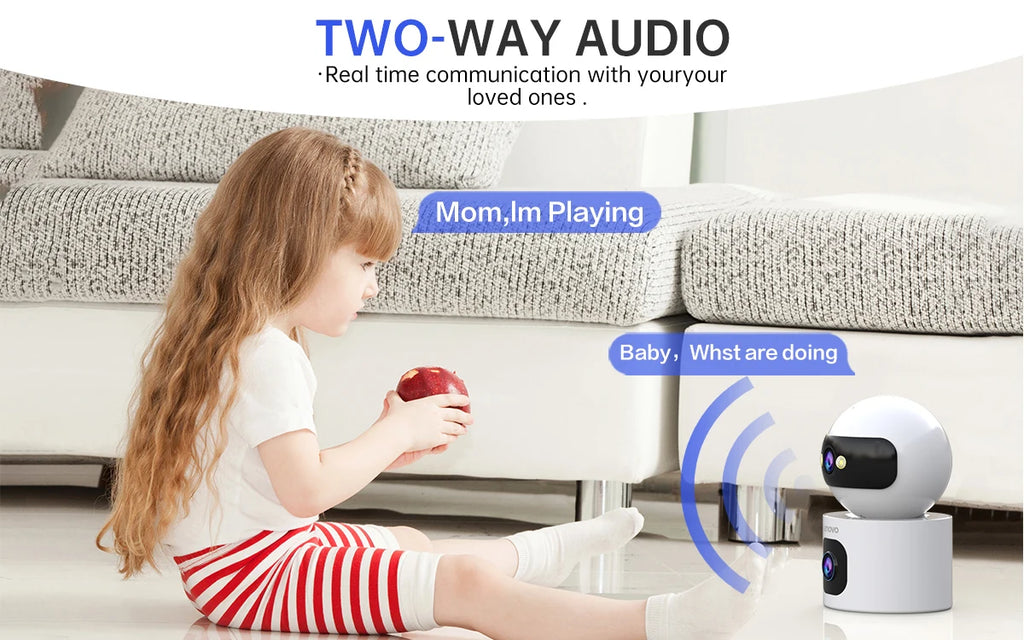 Security camera dual lens system showing simultaneous monitoring of multiple angles
