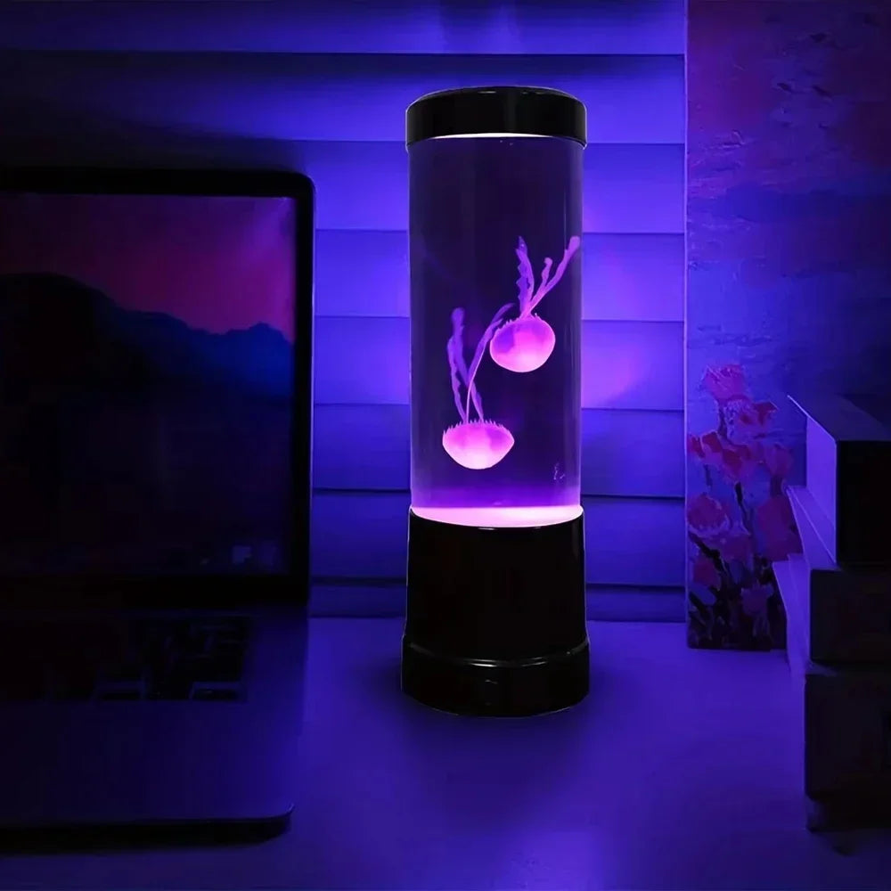 Color changing jellyfish lamp creating calming ambient lighting