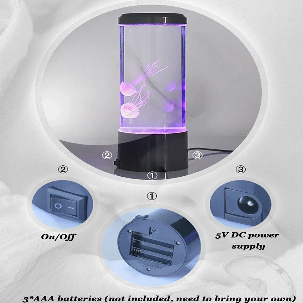 USB-powered jellyfish lamp with soft blue LED glow on desktop