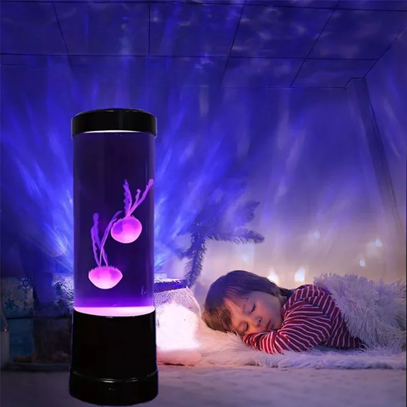 LED jellyfish lamp with color changing lights in aquarium-style tank