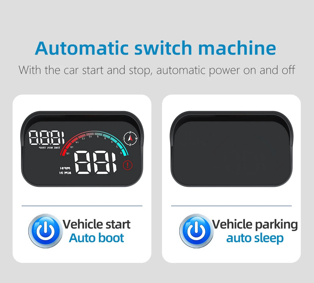 Car speedometer HUD showing automatic brightness in daylight