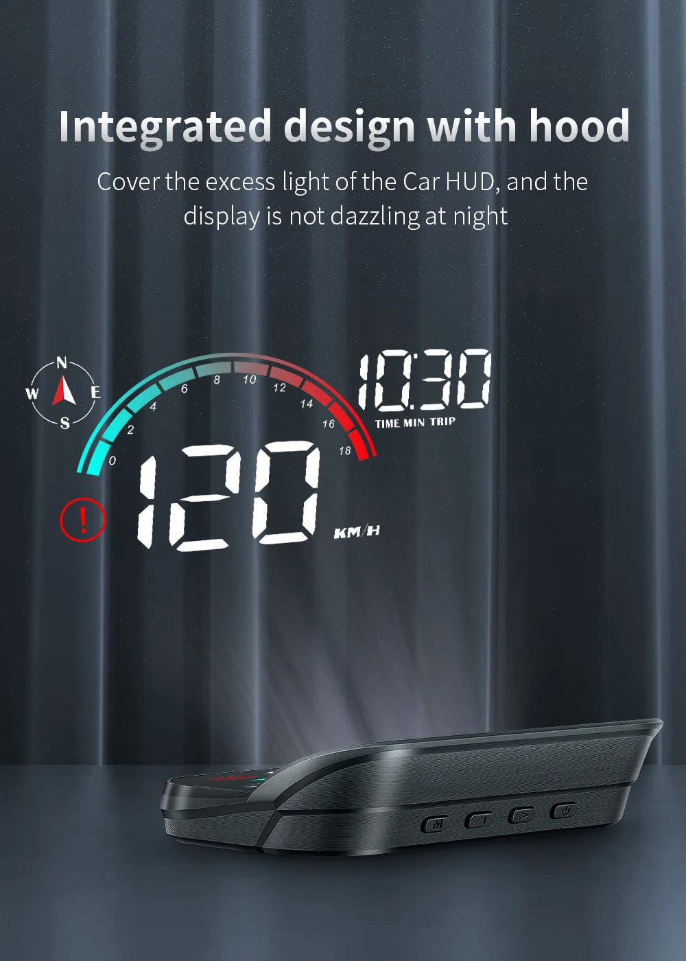 Head-up display with anti-glare hood for night driving
