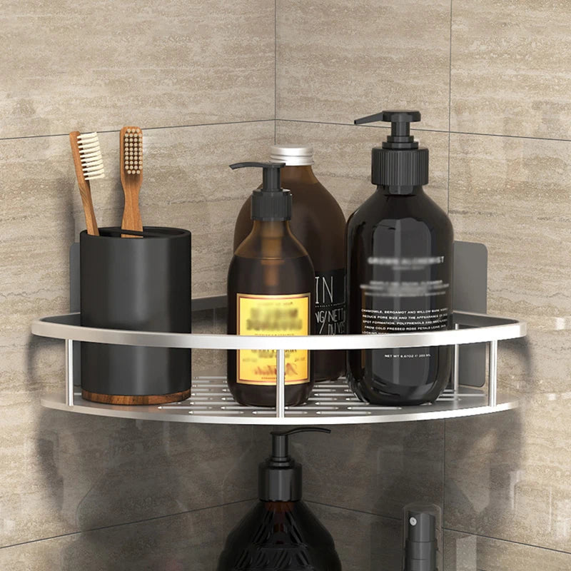 Waterproof bathroom corner shelf resisting moisture and humidity