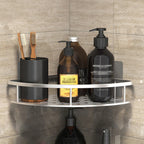 Waterproof bathroom corner shelf resisting moisture and humidity