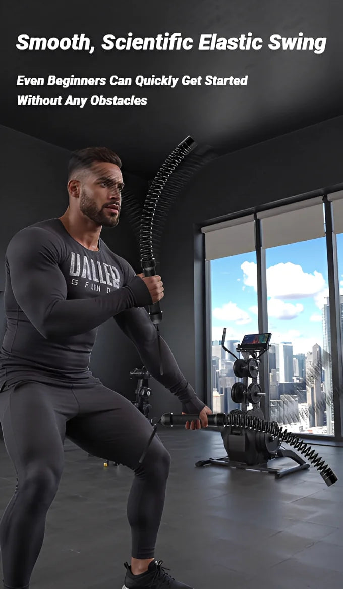 Smooth elastic swing motion demonstration of cordless battle rope for beginners
