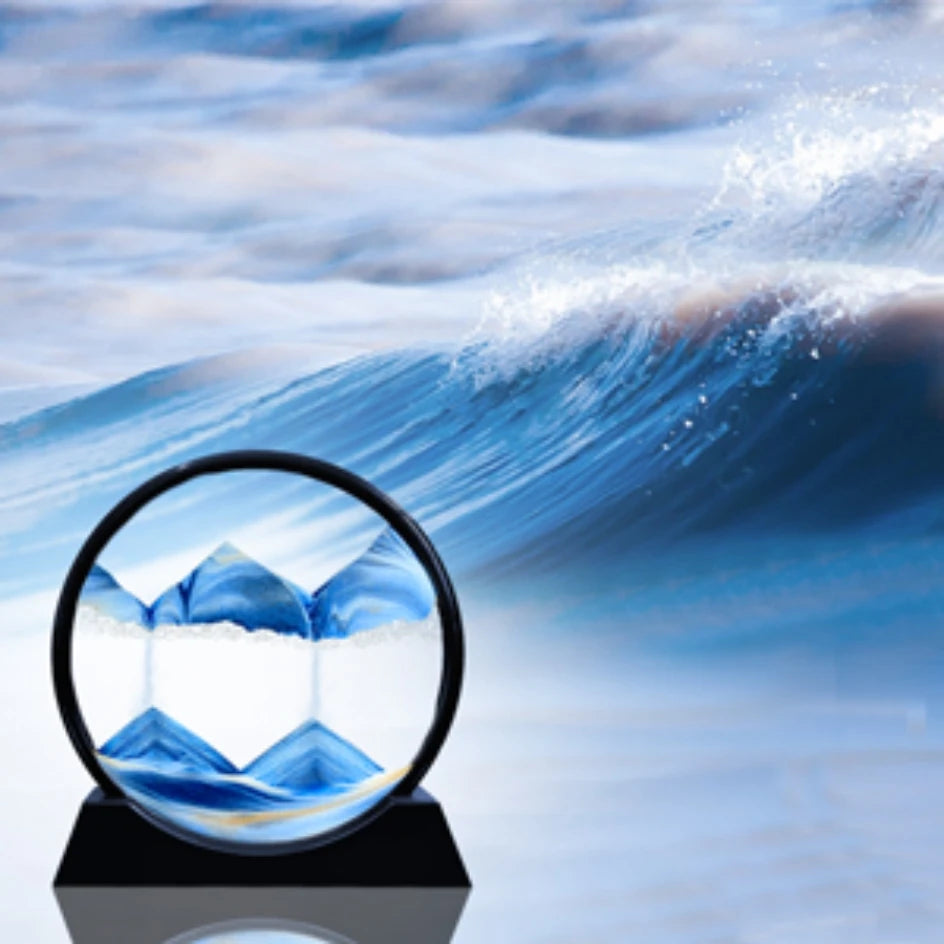 Moving sandscape art in round glass frame for home decor
