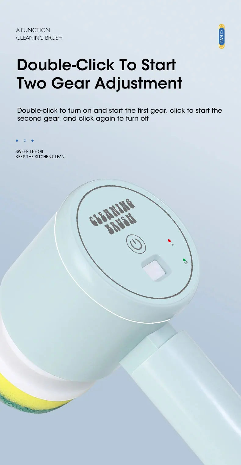 Cleaning brush with control panel on a light gray background