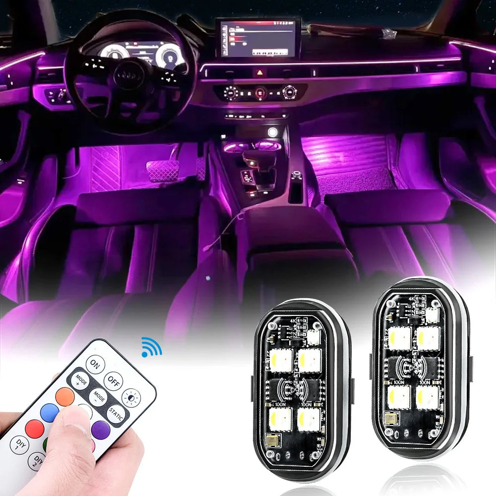 Wireless LED car atmosphere lights with remote control and 8 colors